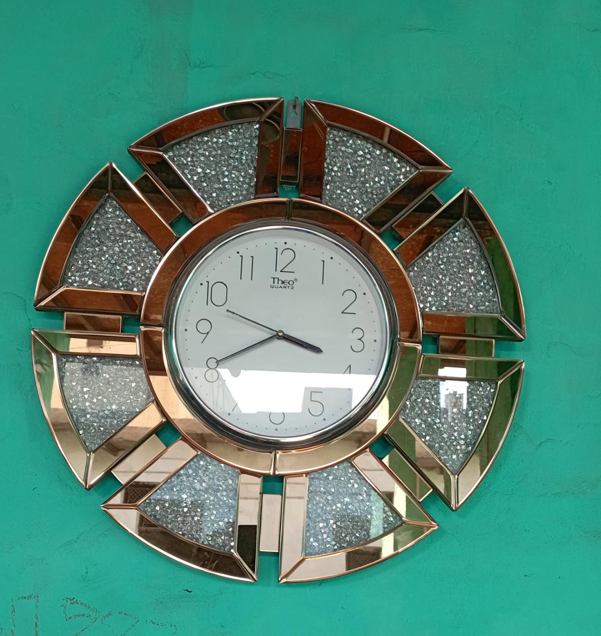 2d Glass Designer Diamond Crust Wall Clock idekors