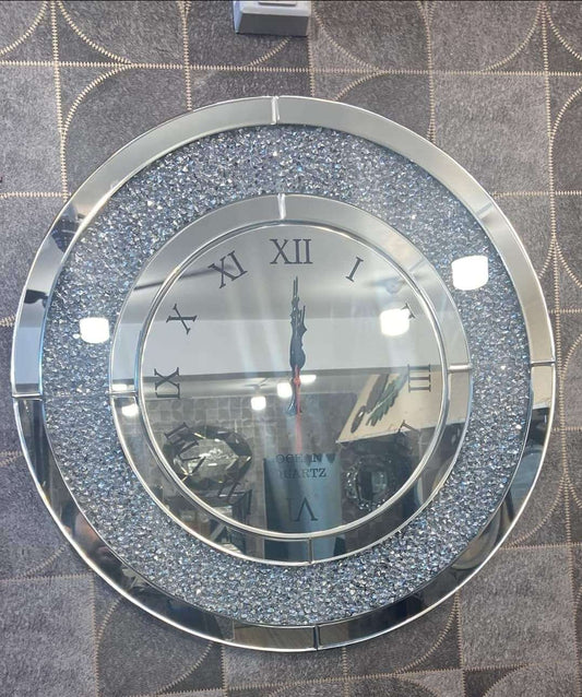 2d Glass Designer wall clock with diamonds idekors