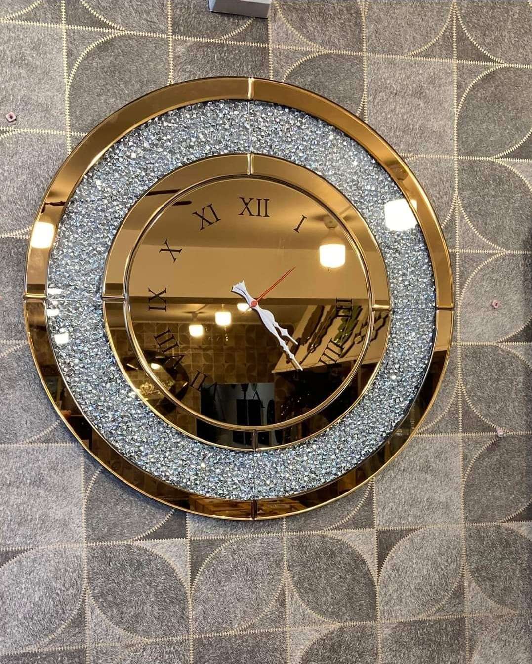 2d Glass Designer wall clock with diamonds idekors