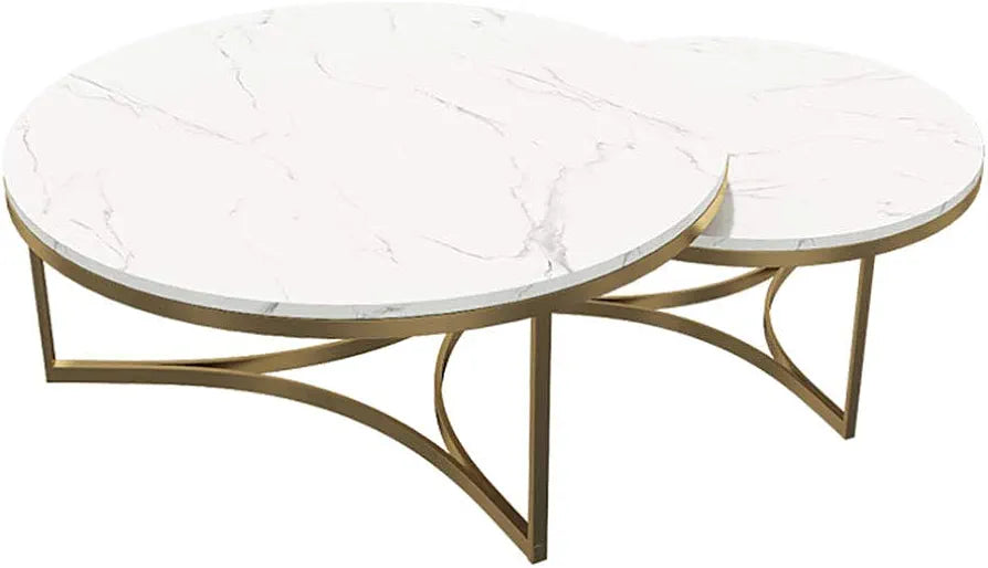 Centre Table Round Marble Tabletop Nesting Table End Tables Modern Furniture Metal Frame Decor Side Table for Living Room Balcony Home and Office