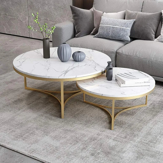Centre Table Round Marble Tabletop Nesting Table End Tables Modern Furniture Metal Frame Decor Side Table for Living Room Balcony Home and Office