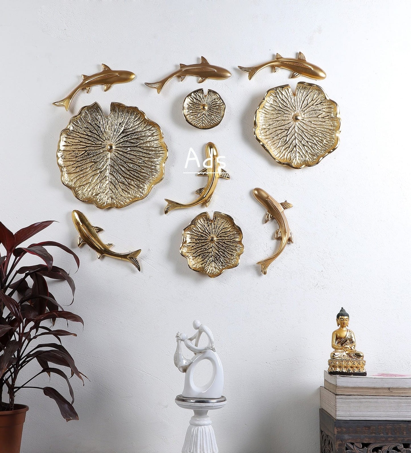 Aluminium casted fish and circles set of 10 idekors
