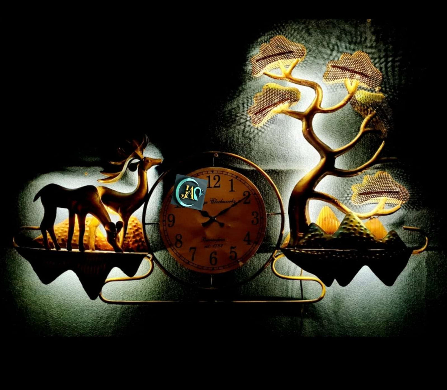 Antique 2 deer clock Panel idekors