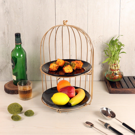 Cage Metal Platter with 2 Stoneware / Ceramic Plates idekors