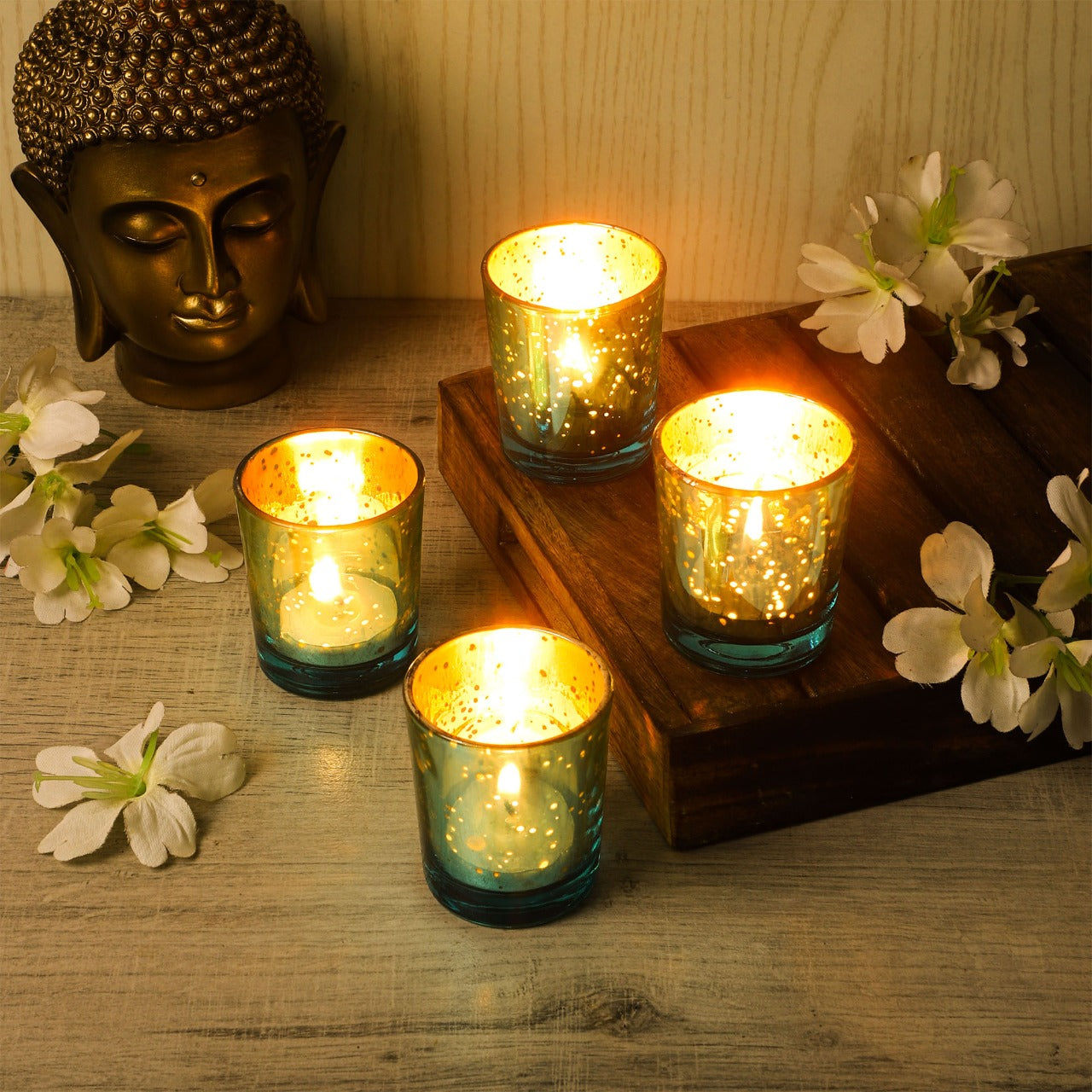 Colorful Glass Votive set of 4 idekors