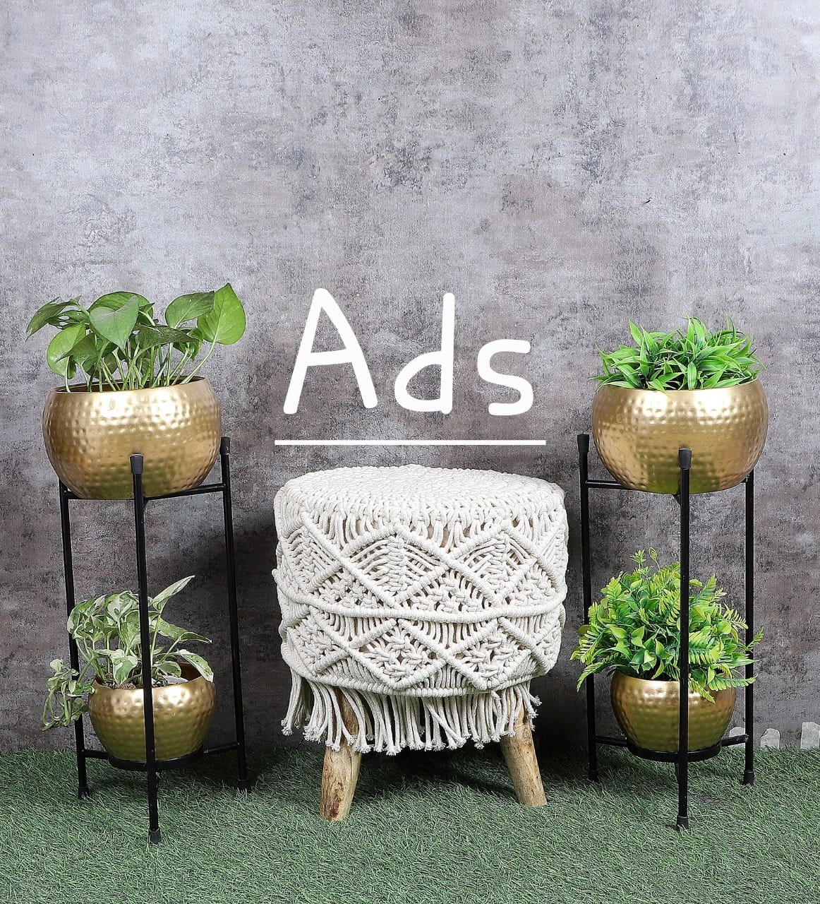 Double Apple Hammered Planter Set of 2 - 4 Planter 2 Stand idekors