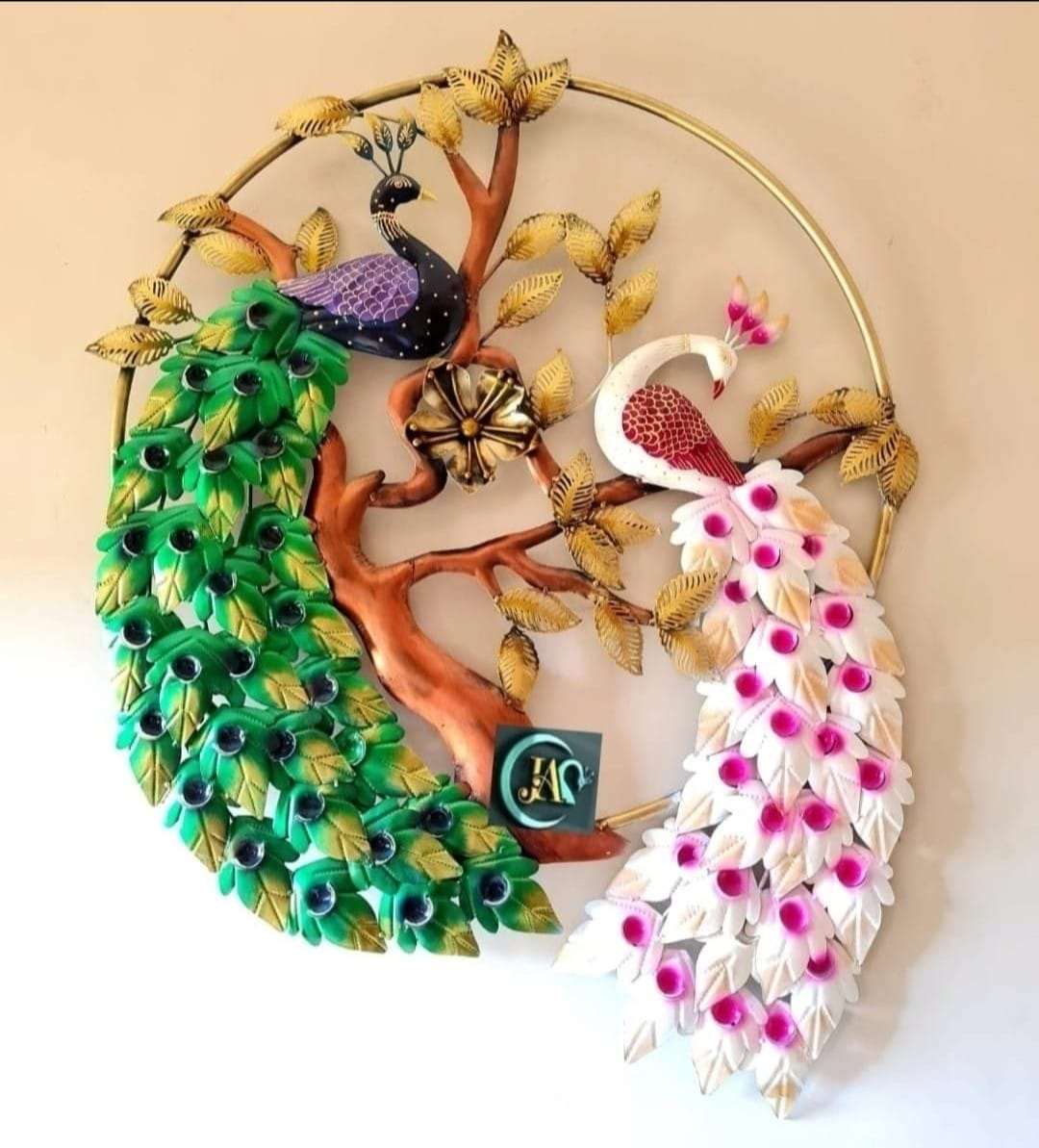 Double peacock colorful wall decor with led light idekors