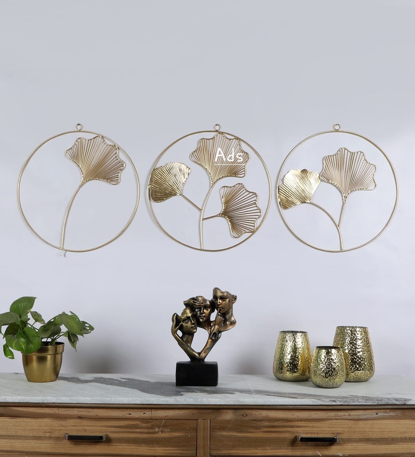 Etching and wired leaves set of 3 idekors