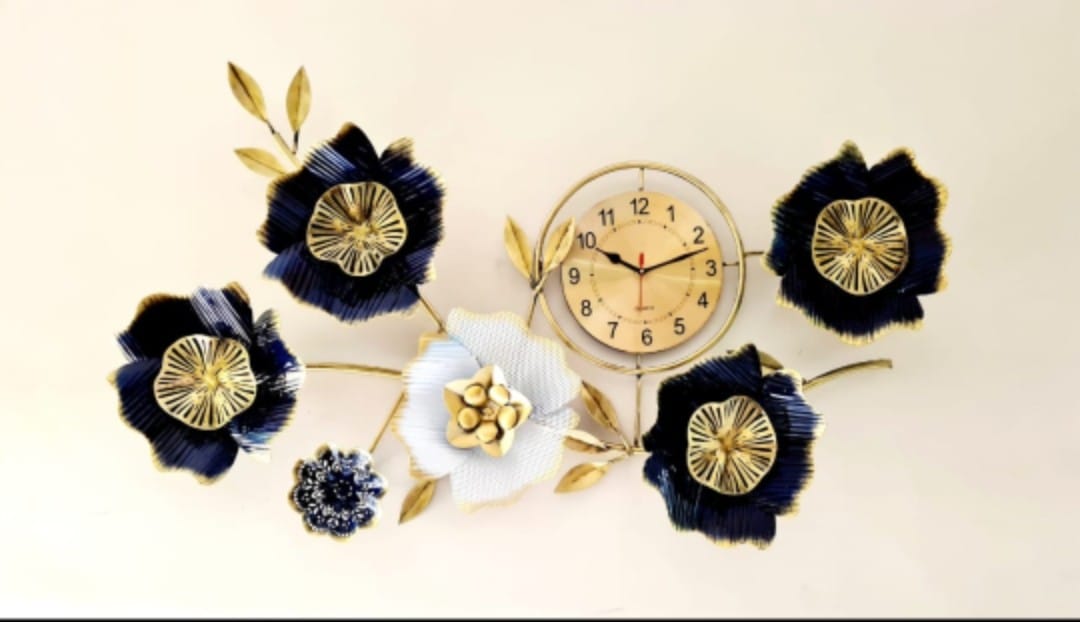 Golden floral leaf wall art with clock idekors