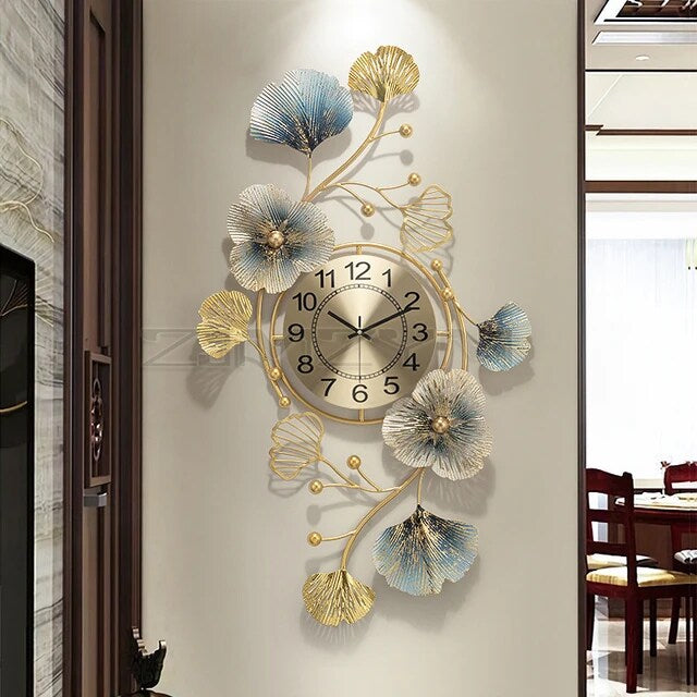 Metal Hanging Wall Clock Panel Floral Decorative For Farm House / Living Room / Bedroom / Hall / Dining Hall Decoration With Antique Design & Glossy Finish