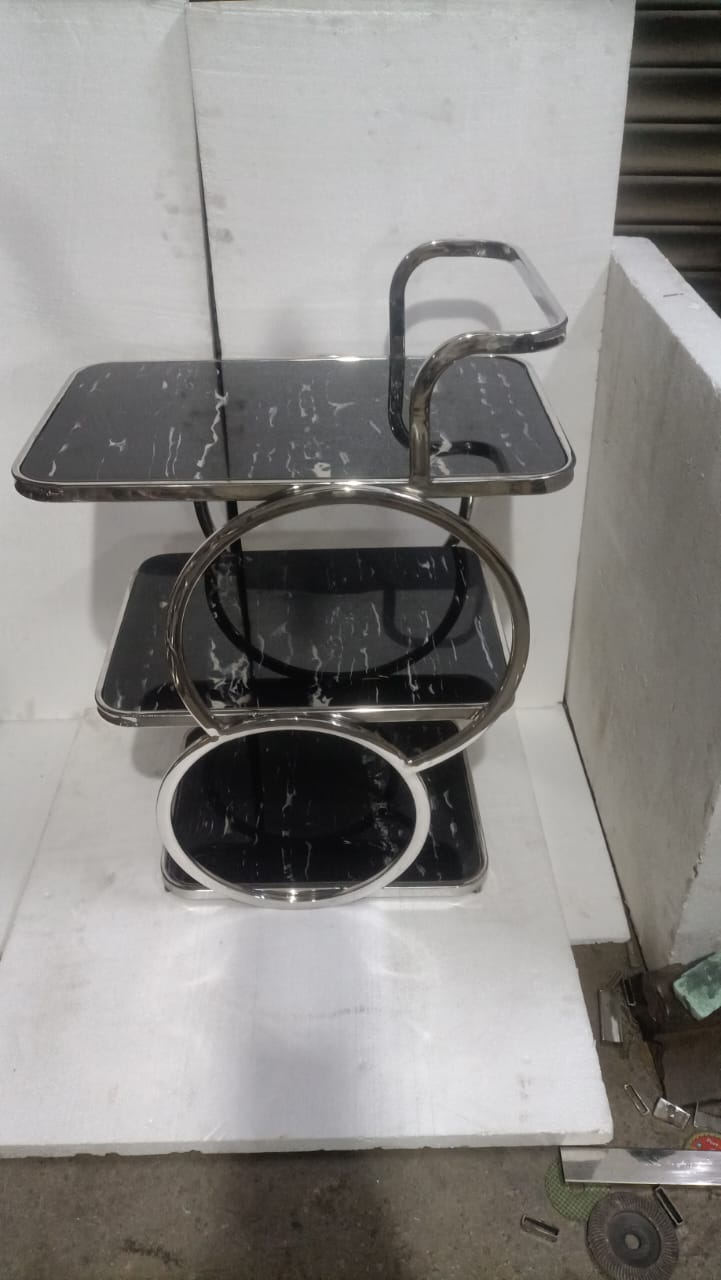 Stainless Steel Bar Table Trolley For Home With Wheels And Handle 3 Tier Restaurant Mobile Cart For Serving Food Kitchen Trolley Organizer With Gold Plating Finish