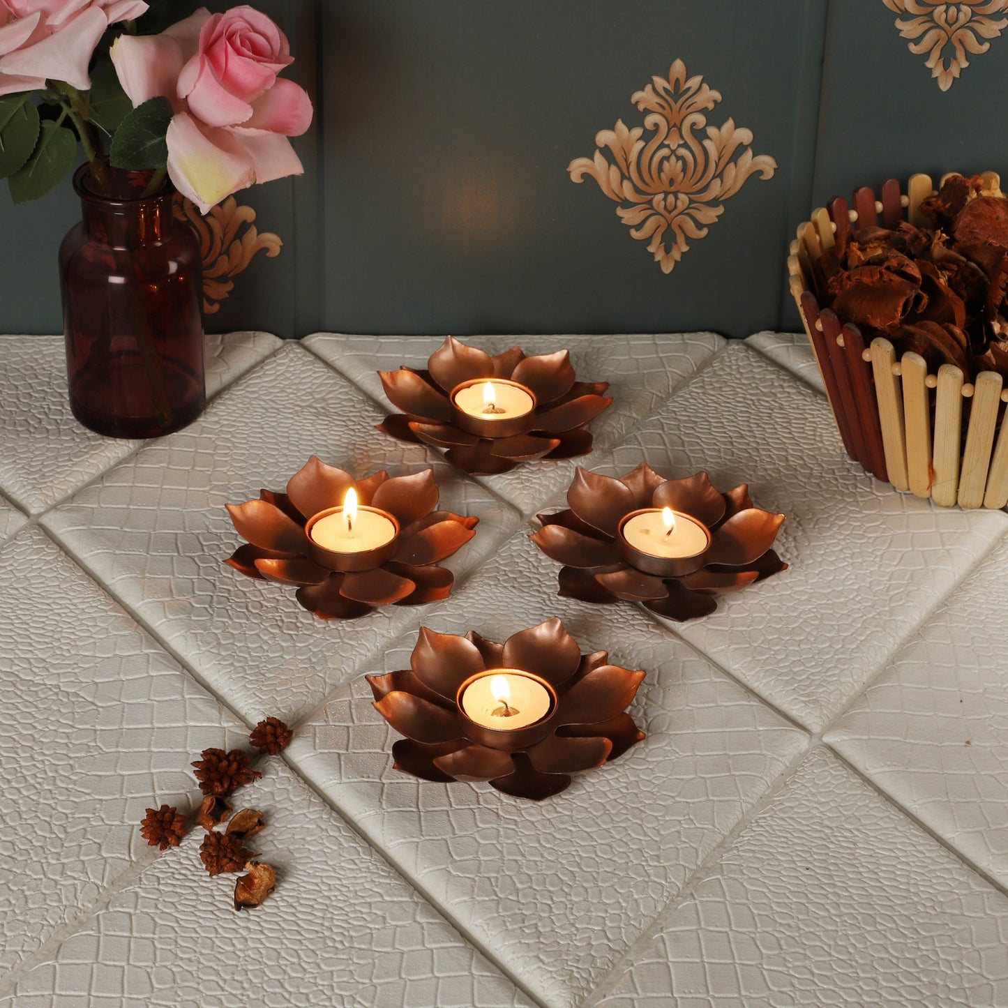 Copper flower dia set of 8