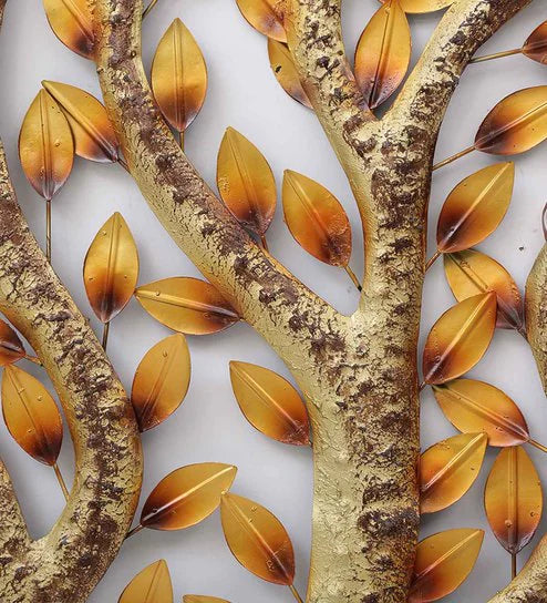 Iron Decorative Tree Wall Art With LED In Gold idekors