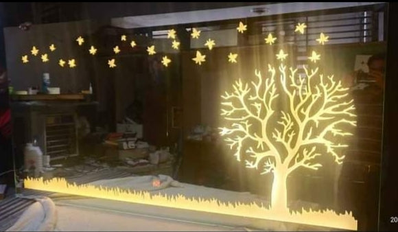 Led Sensor touch mirror tree with flying leaves idekors