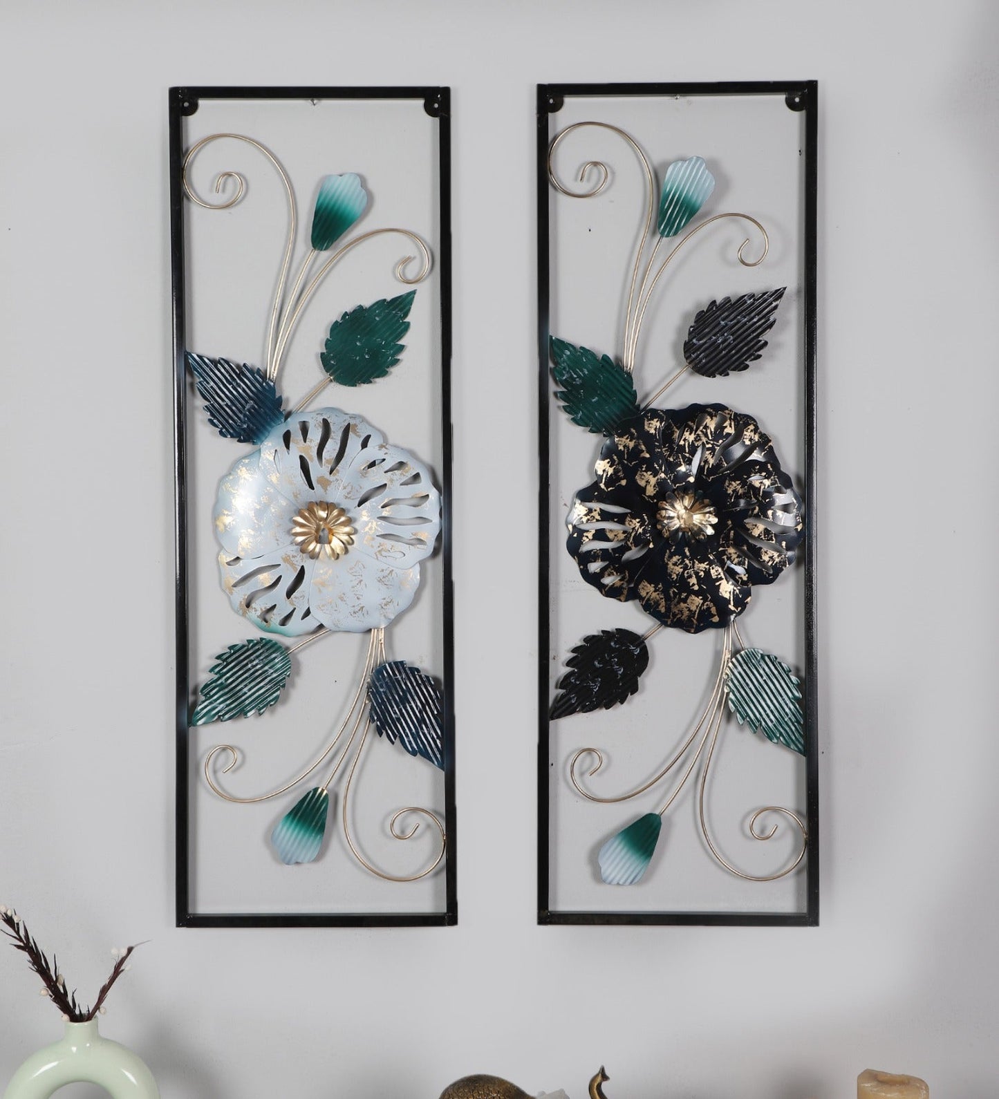 Rectangular flower wall decor set of 2 idekors