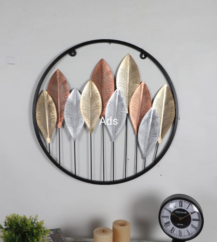 Round etching leaves wall decir idekors