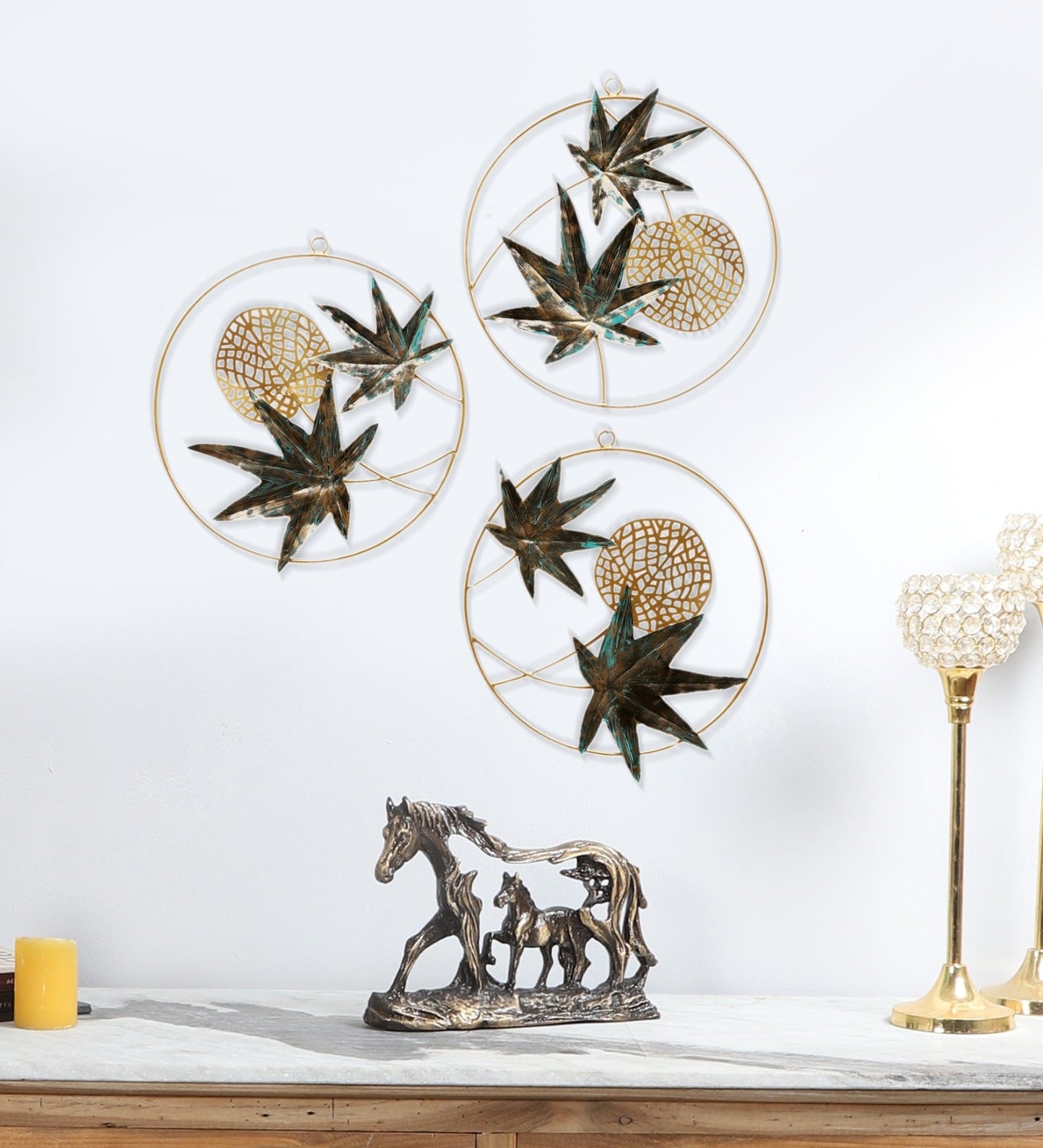 Round leaves set of 3 wall decor idekors