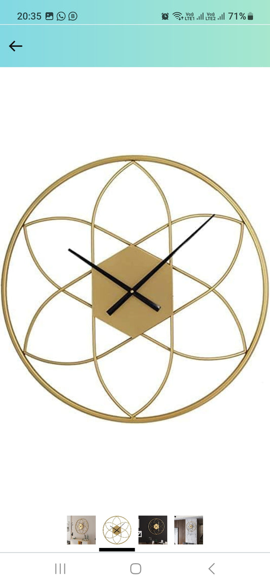 Idekors Metal Vintage Golden Metal Wall clock Panel Wall Hanging Watch for Living Room Bedroom Hall Office Home