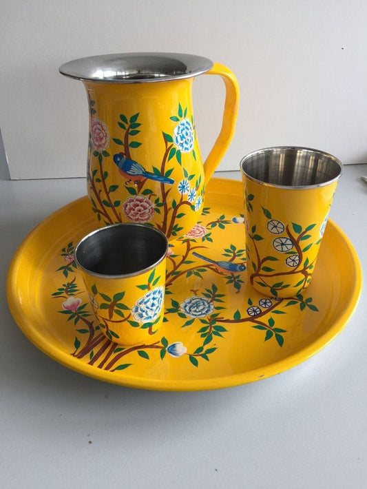 Tray,steel glasses,jug combo set idekors