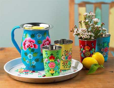 Tray,steel glasses,jug combo set idekors