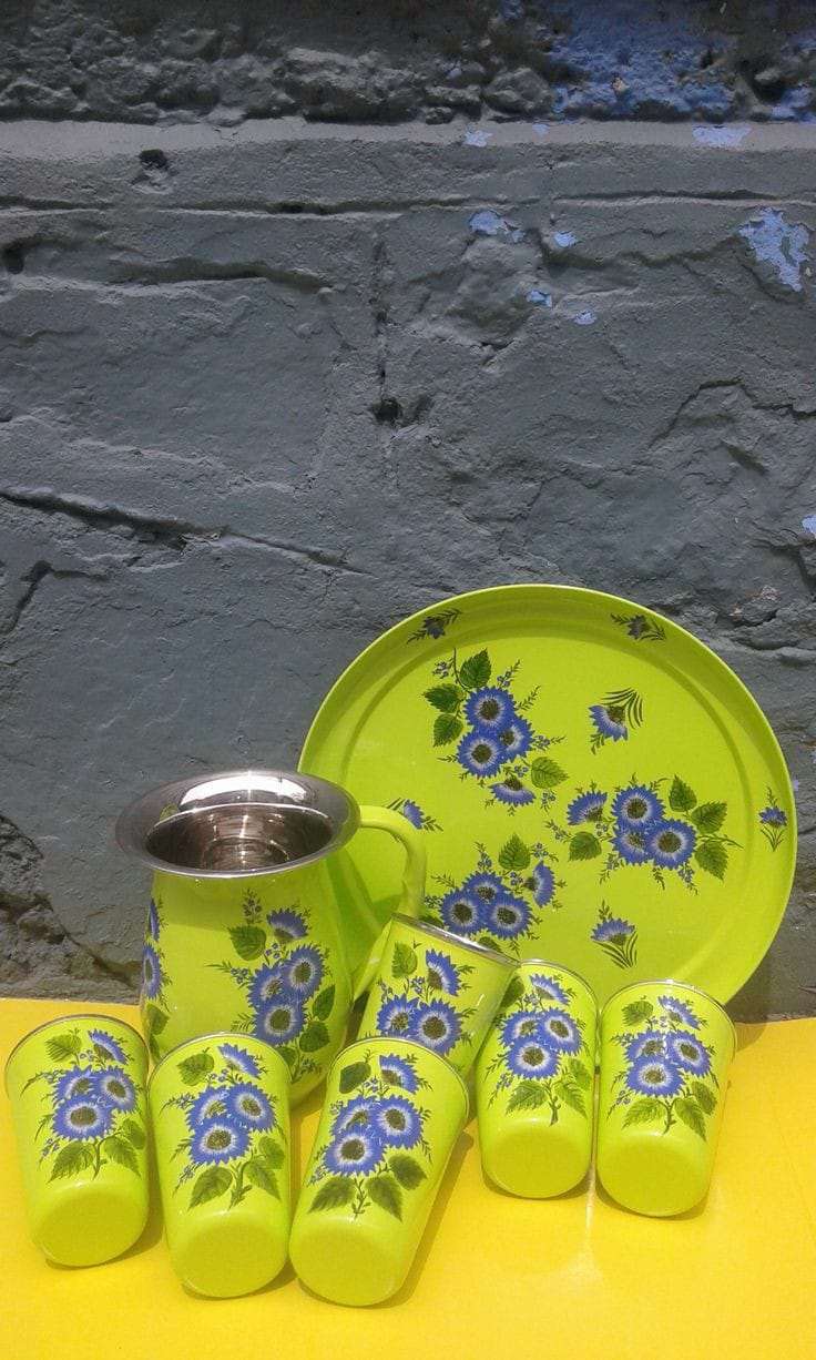 Tray,steel glasses,jug combo set idekors