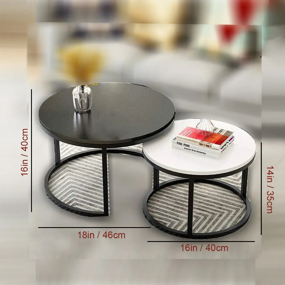Classic Black Round Coffee centre Table (Set of 2)