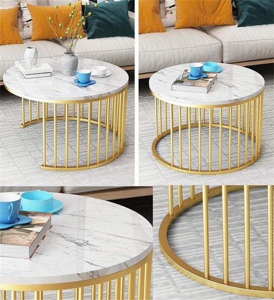 Set of 2 Round Nesting Centre Tables, Metal Frame for Living Room Balcony Home and Office (Golden-BLK & White)