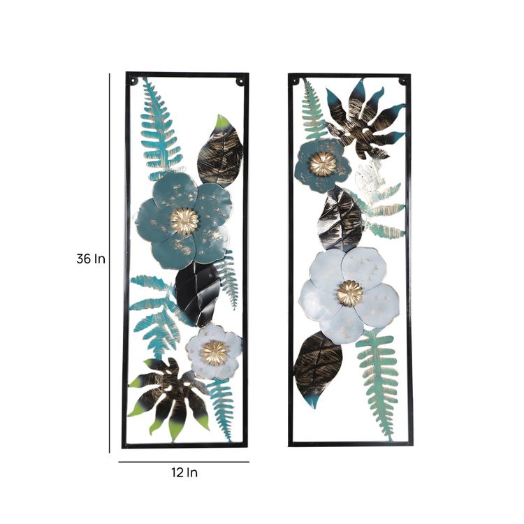 Rectangular flower wall decor set of 2