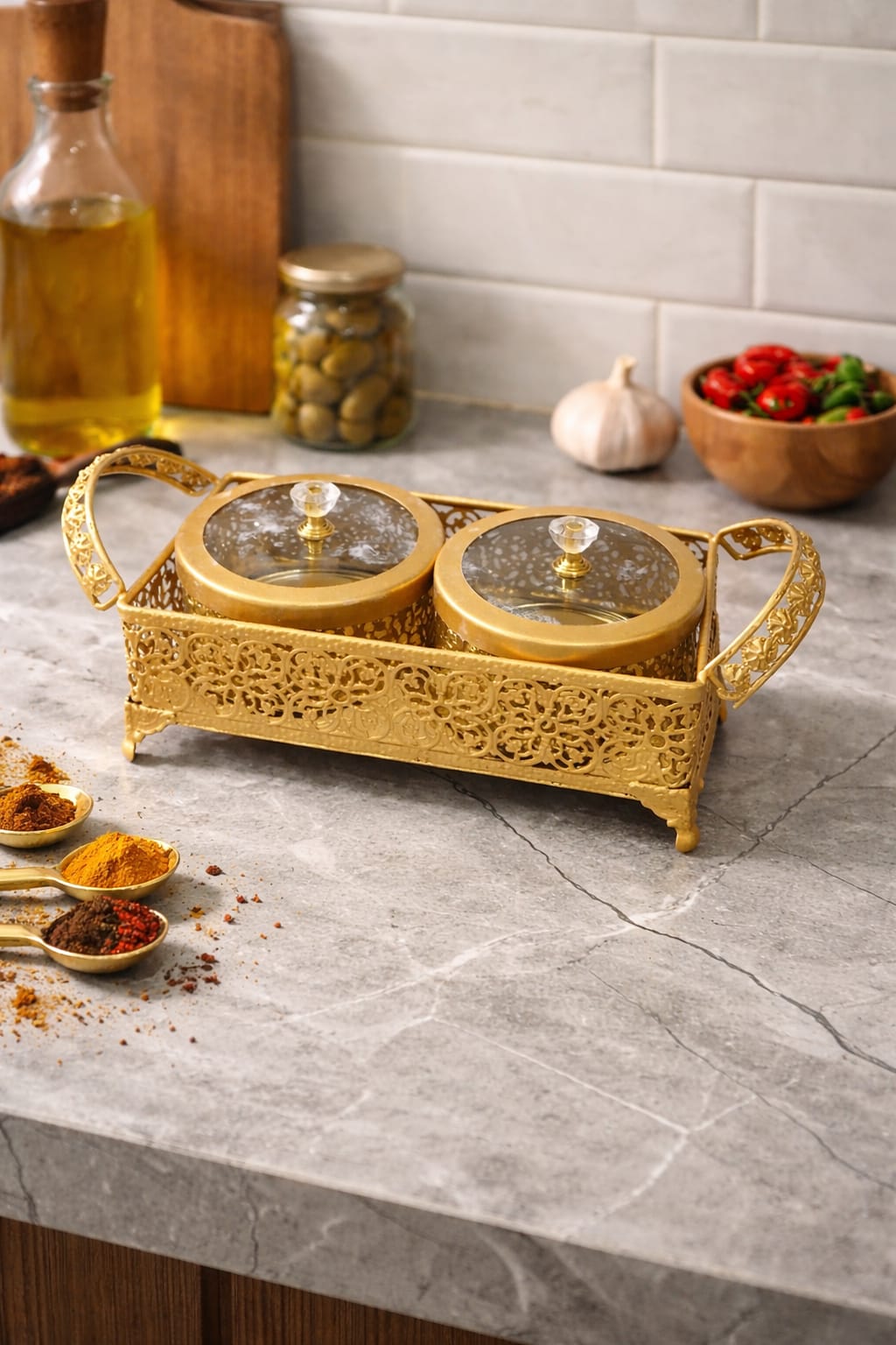 Multipurpose Tray Basket with Two Jar Set