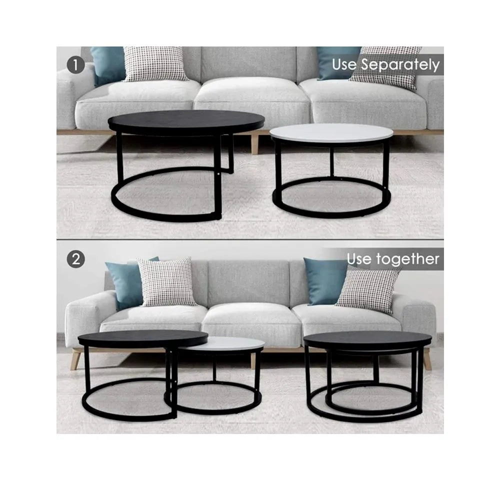 Classic Black Round Coffee centre Table (Set of 2)
