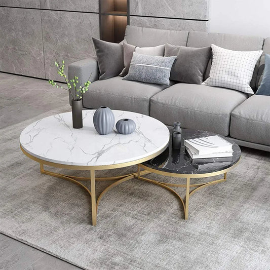 Centre Table Round Marble Tabletop Nesting Table End Tables Modern Furniture Metal Frame Decor Side Table for Living Room Balcony Home and Office