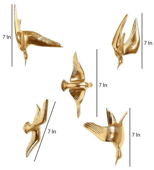 Aluminium casted birds set of 5 idekors