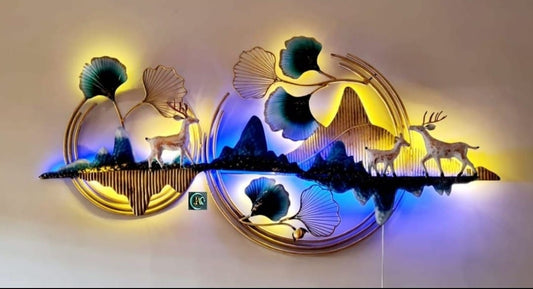 Antique heavy quality 3 deer wall art with led light idekors