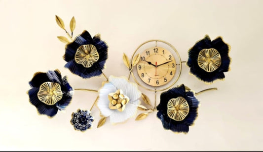 Golden floral leaf wall art with clock idekors