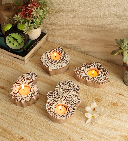 Wooden tealight set of 4