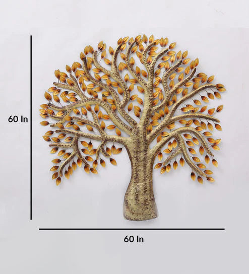 Iron Decorative Tree Wall Art With LED In Gold idekors