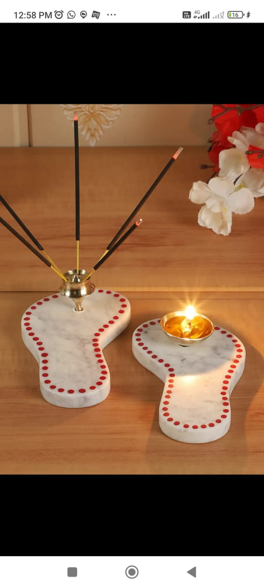 Marble & Brass Charan Paduka Akhand Dia idekors