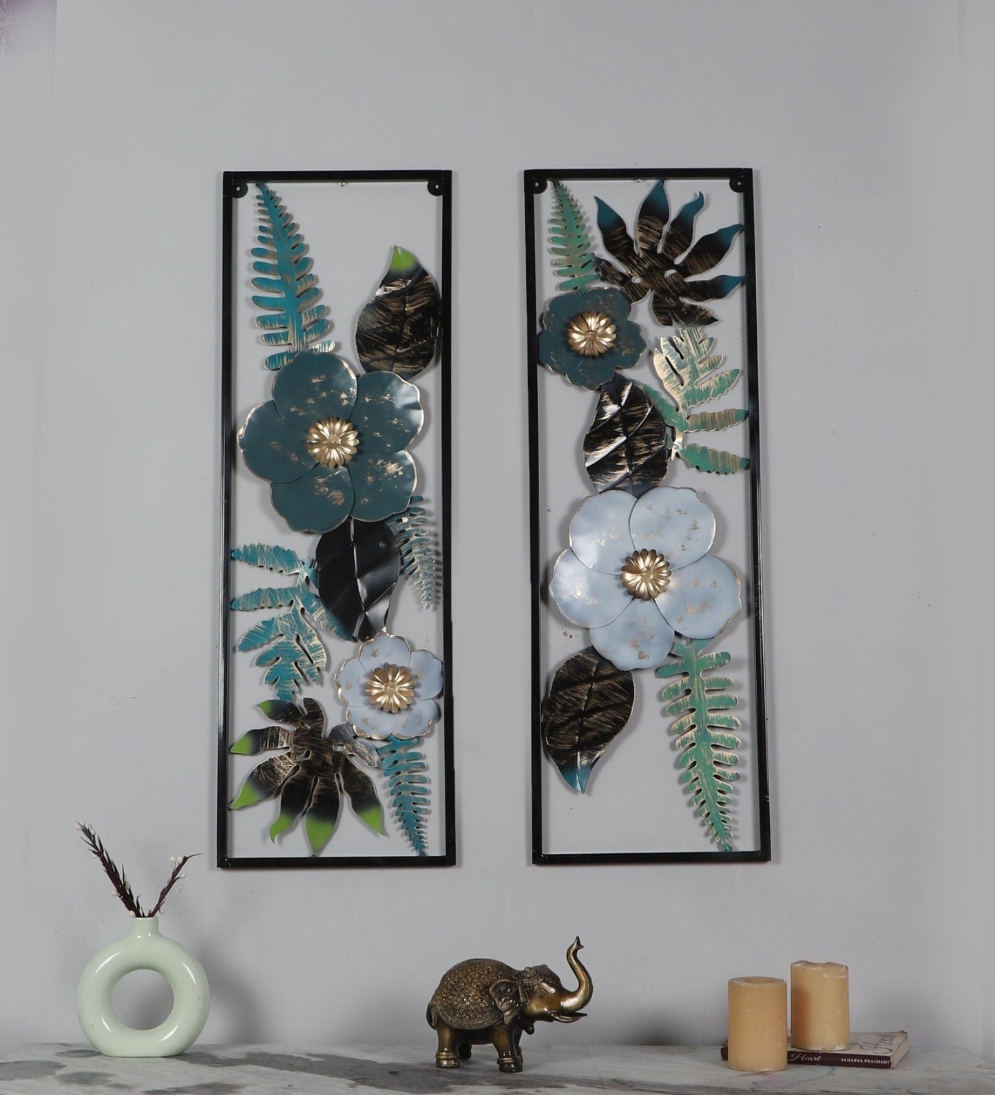 Rectangular flower wall decor set of 2