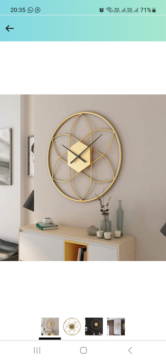 Idekors Metal Vintage Golden Metal Wall clock Panel Wall Hanging Watch for Living Room Bedroom Hall Office Home