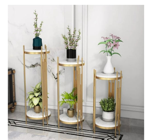 2 tier marble top pot stand (set of 3)