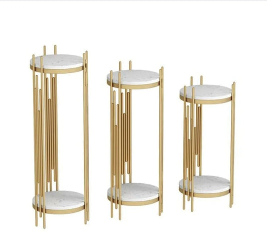 2 tier marble top pot stand (set of 3)