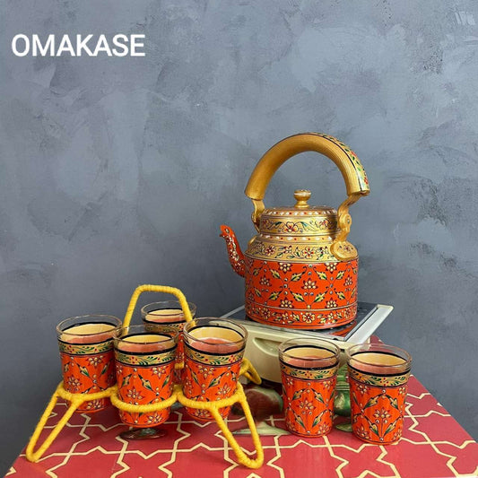 Tea kettles,6 glass sets,iron stand traditional idekors