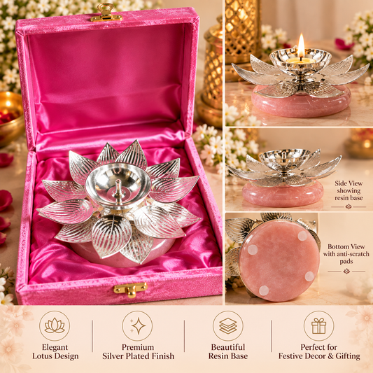 Silver Finish Lotus Diya & Tealight Holder – 5.5 Inch
