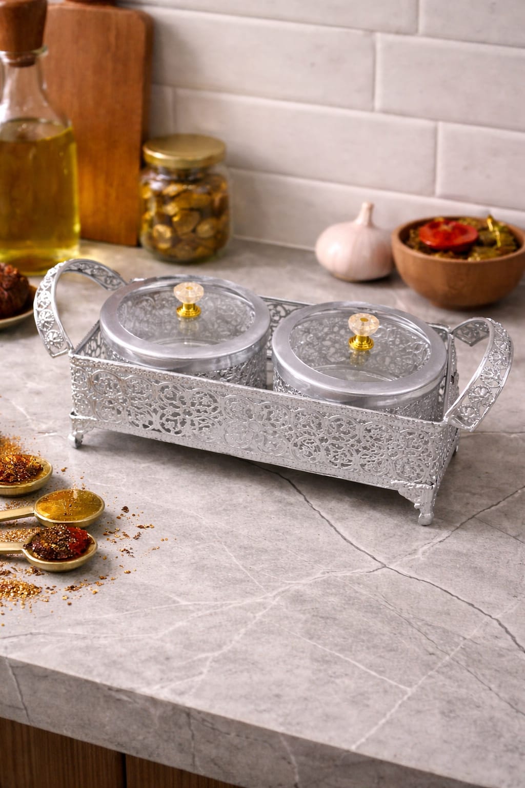 Multipurpose Tray Basket with Two Jar Set