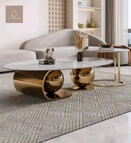 Luxurious Oval Centre Table Set of 2 with Double Ball Design