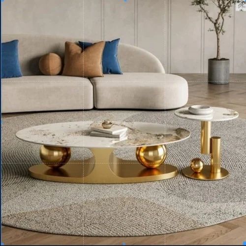 Luxurious Oval Centre Table Set of 2 with Double Ball Design