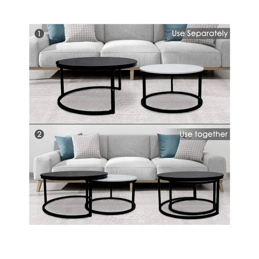 Classic Black Round Coffee centre Table (Set of 2)