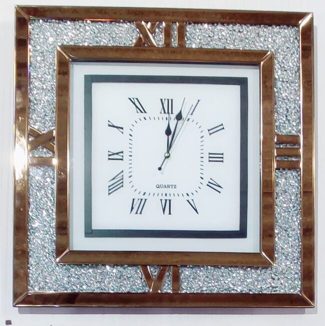 2d Glass Designer Diamond Crust Wall Clock idekors