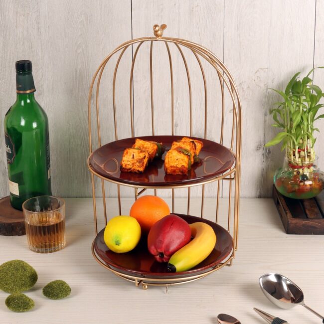 Cage Metal Platter with 2 Stoneware / Ceramic Plates idekors