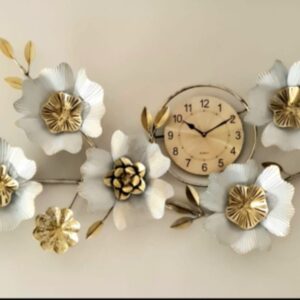 Golden floral leaf wall art with clock idekors